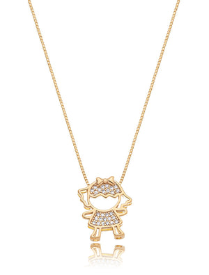 Colar Menina Cravejada Banho Ouro 18K
 Zircônia