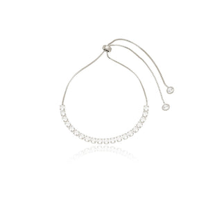 Pulseira Riviera Ajustável Redonda Banho Ródio Zircônia
