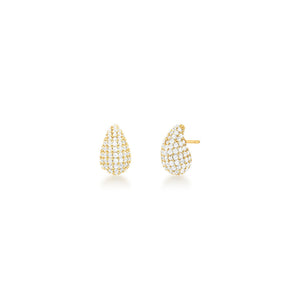 Brinco Mini Gota Curva Cravejada Banho Ouro 18K Zircônia
