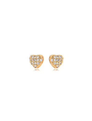 Brinco Teen Coração Cravejado Delicado Banho Ouro 18K Zicônia
