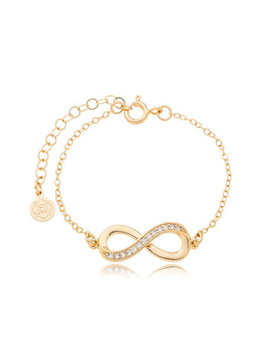 Pulseira Infantil Infinito Cfavejado Banho Ouro 18K Zircônia