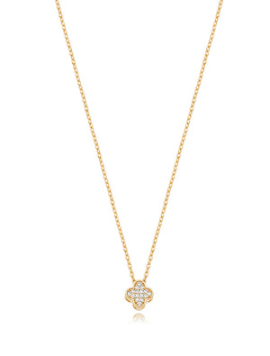 Colar Infantil Delicado Trevo Cravejado Banho Ouro 18K Zircônia