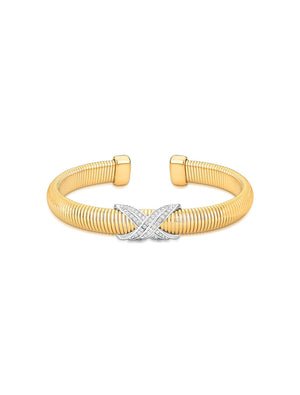 Pulseira Bracelete Riscado X Cravejado Banho Ouro 18k Zircônia