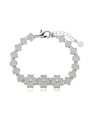 Pulseira Três Trevos Grandes Cravejados Banho Prateado Zircônia