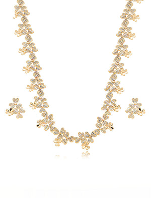 Conjunto Folhas Cravejadas Banho Ouro 18k Zircônia