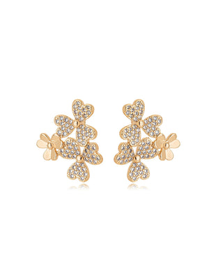 Brinco Flores Cravejadas Banho Ouro 18K Zircônia
