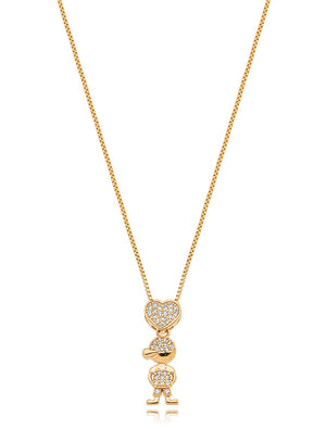 Colar Menino Coração Cravejado Banho Ouro 18K Zircônia