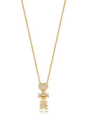 Colar Coração Menina Cravejado Banho Ouro 18K Zircônia