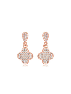 Brinco Base Gota Trevo Cravejado Banho Ouro Rosé 18K Zircônia