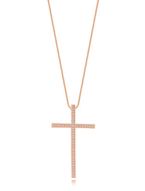 Colar Cruz Cravejada Banho Ouro Rosê 18K Zircônia