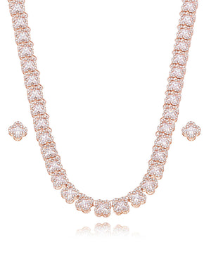 Conjunto Completo Trevos Cravejados Banho Ouro Rosê Zircônia