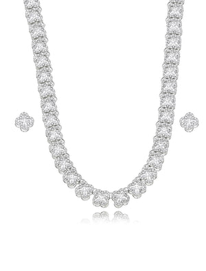 Conjunto Completo Trevos Cravejados Banho Prateado Zircônia