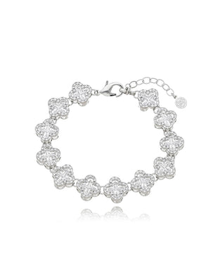 Pulseira Trevos Cravejados Banho Prateado Zircônia