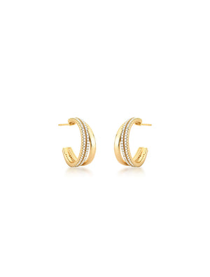 Brinco Meia Argola Cravejada Banho Ouro 18K