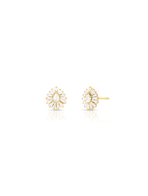 Brinco Gota Baguetes Banho Ouro 18K Cristal