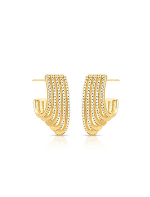 Brinco Meia Argola  Aros Cravejados Banho Ouro 18K