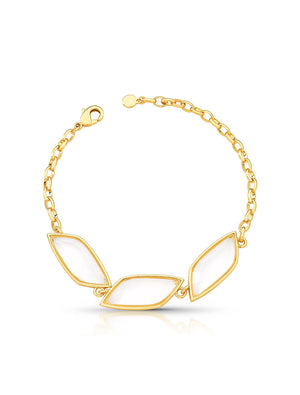Pulseira Maleável Três Cristais Facetados Banho Ouro 18K
