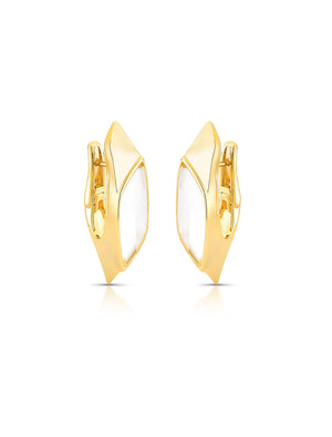 Brinco Argola Curva Pedra Banho Ouro 18K Cristal Fosco