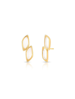Brinco Ear Cuff Navetes Banhado Ouro 18K Cristal Fosco