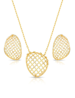 Conjunto Oval Vazado Quadrado Cravejado Banho Ouro 18K Zircônia