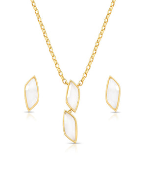 Conjunto Longo Navetes Banhado Ouro 18K Cristal Fosco