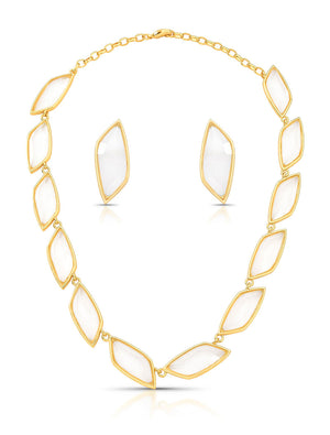 Conjunto Cristais Facetados Banho Ouro 18K
