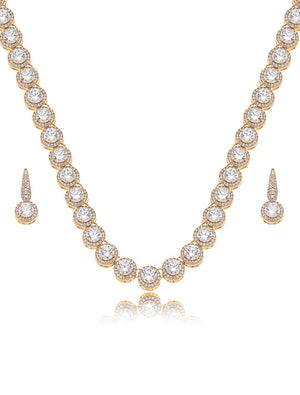 Conjunto Redondo Cravejado Zircônia Banho Dourado