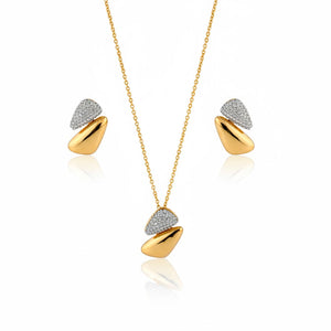 Conjunto Detalhe Cravejado Banho Ouro 18K Zircônia