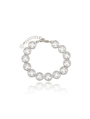 Pulseira Glam Pedra Redonda Volta Cravejada Banho Ródio Cristal