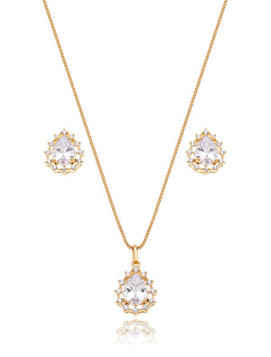 Conjunto Gota Cravejada Cristal Banho Ouro 18K