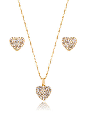 Conjunto Coração Cravejado Banho Ouro 18K