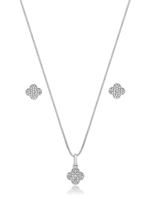 Conjunto Trevo Cravejado Banho Ródio