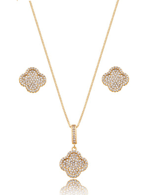 Conjunto Trevo Cravejado Banho Ouro 18K Zircônia
