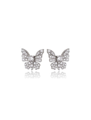 Brinco Borboleta Cravejado 3MM Prata 925 Moissanite