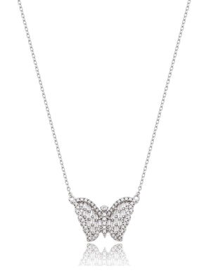 Colar Borboleta Cravejada 1.2MM Prata 925 Moissanite