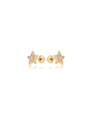 Brinco Infantil Estrela Cravejado Banho Ouro 18K Zircônia