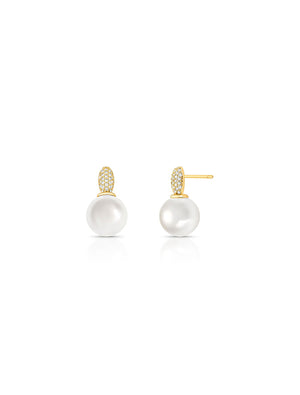 Brinco Base Oval Pérola Cravejado Banho Ouro 18K Pérola Shell