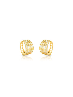 Brinco Argola Fileira Vazada Cravejada Banho Ouro 18K Zircônia
