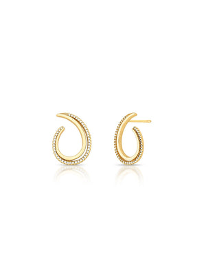 Brinco Curvo Aberto Cravejado Banho Ouro 18K Zircônia