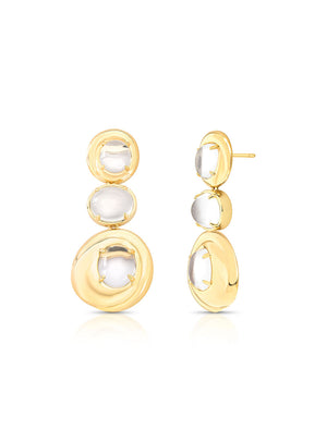 Brinco Longo Liso Meio Oval Banho Ouro 18K Cristal