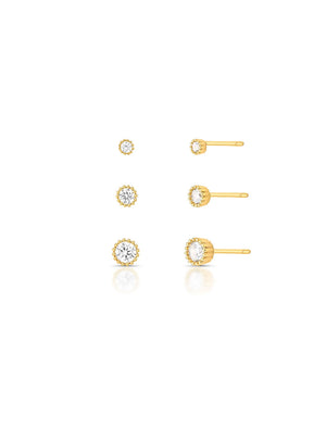 Brinco Trio Ponto de Luz Cravejado Banho Ouro 18K Zircônia