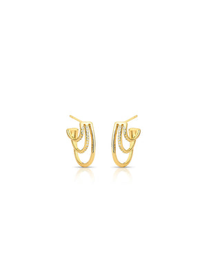 Brinco Meia Lua Vazada Cravejada Banho Ouro 18K Zircônia