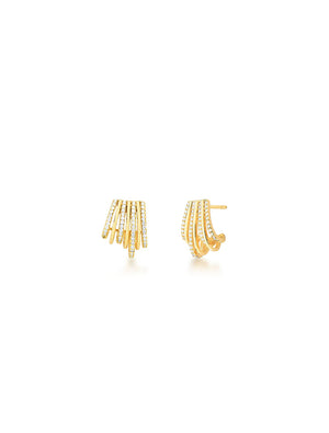 Brinco Argolinha Voltas Cravejado Banho Ouro 18K Zircônia