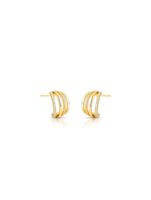 Brinco Argola Fileiras Cravejadas Banho Ouro 18K Zircônia