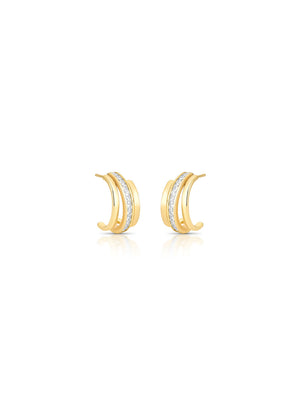 Brinco Meia Argola Cravejada Banho Ouro 18K Cristal