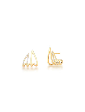 Brinco Gota Dupla Vazada Cravejado Banho Ouro 18K