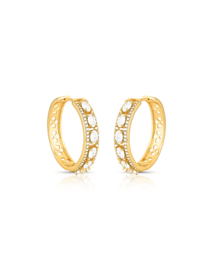 Brinco Argola Frente Cravejado Ovais Banho Ouro 18K Cristal Zircônia