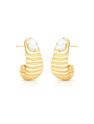 Brinco Gota Liso Meio Cristal Banho Ouro 18K