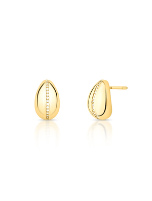 Brinco Gotinha Abaulada Meio Cravejado Banho Ouro 18K Zircônia