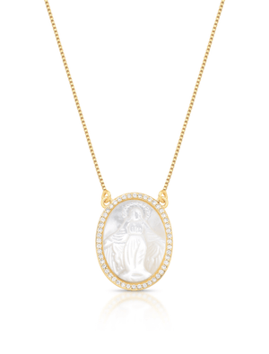 Colar Pingente Nossa Senhora Banho Ouro 18K Madrepérola